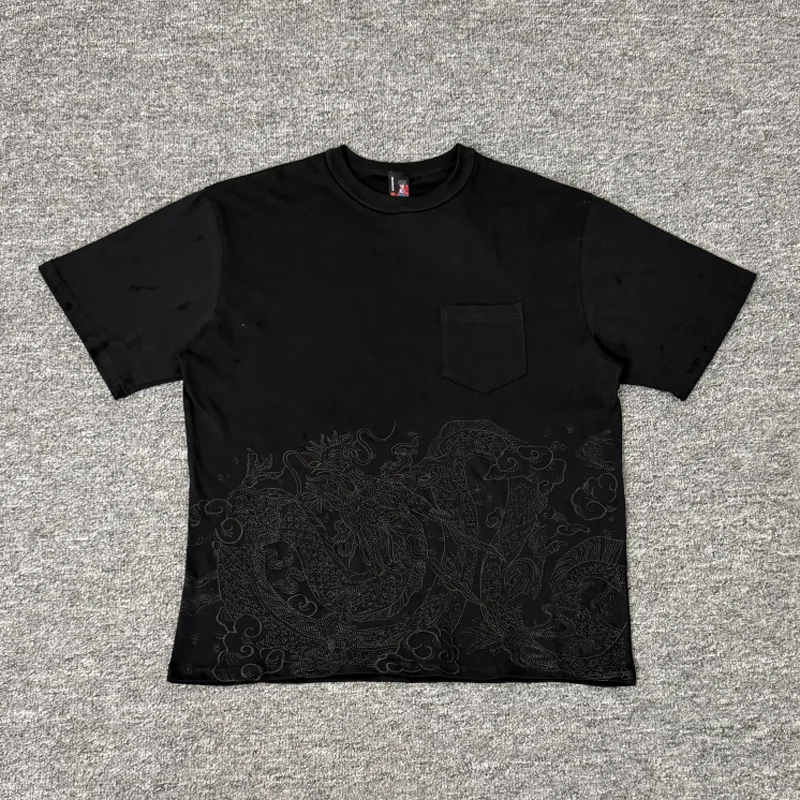 Hip Hop Retro Dragon Hidden Printing Men DERSCHUTZE T-shirt Loose Street Style Black Short Sleeve Tee