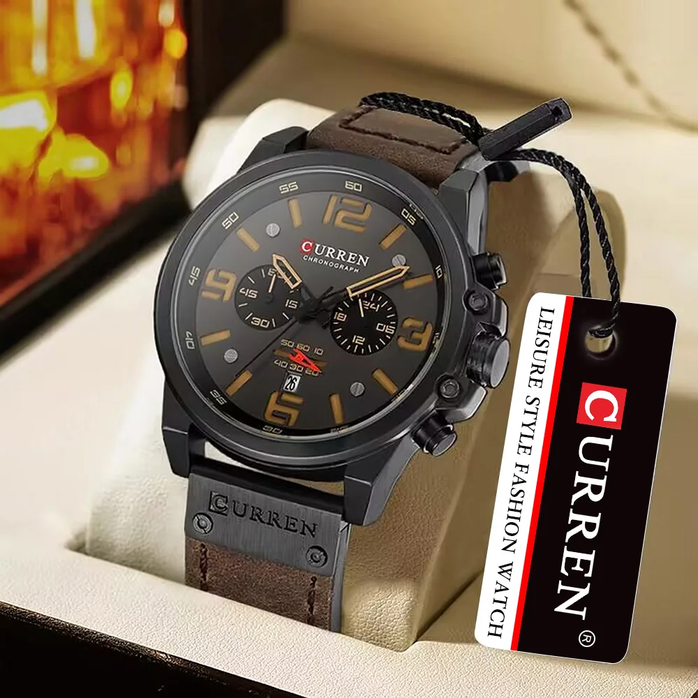 

CURREN 8314, лучший бренд, роскошные модные кожаные кварцевые мужские часы, деловые спортивные часы с хронографом и календарем, мужские часы Montre Homme
