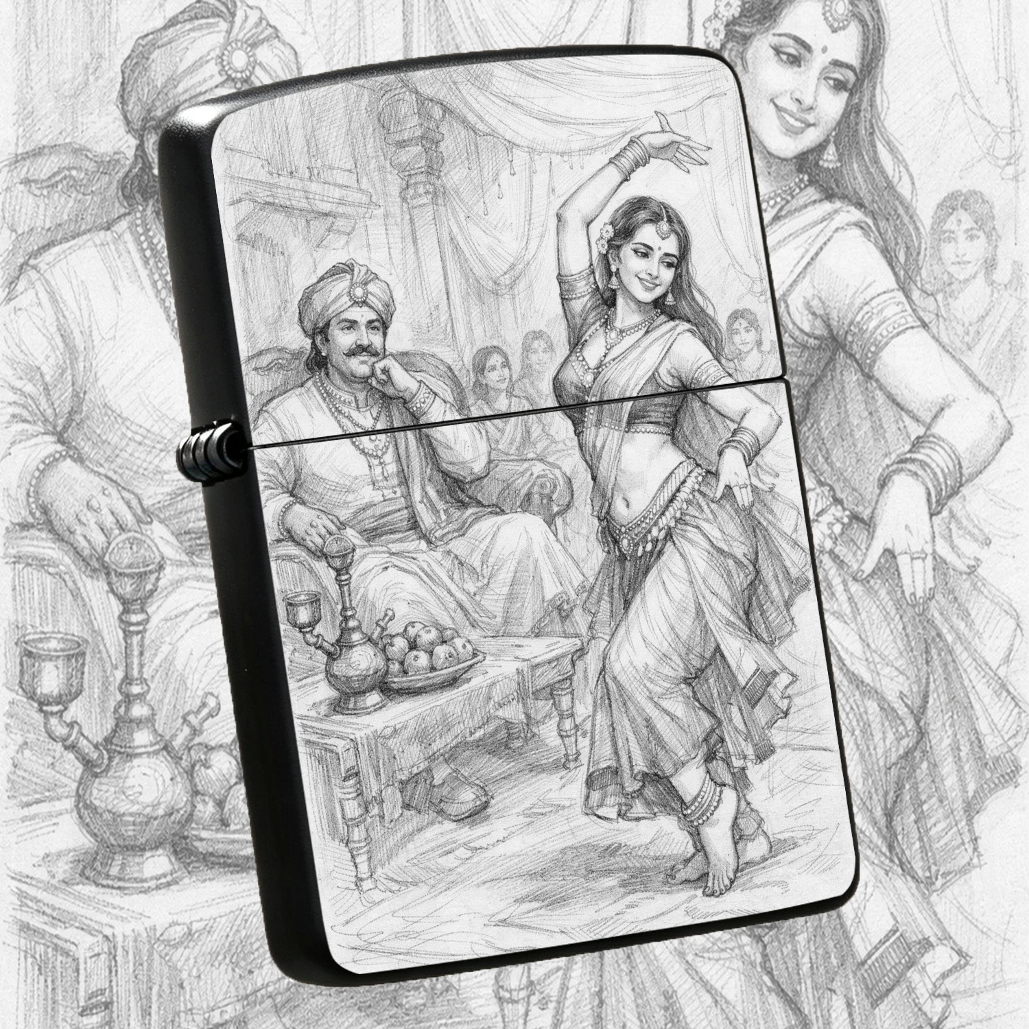 Vintage Pencil Sketch Indian Dance Scene Lighter, Exquisite Hand-Drawn Art Print, Portable Daily Use Ignition Tool For Party Outdoor Travel, Ideal Decorative Practical Gift For All Scenarios A Humorous And Interesting Lighter