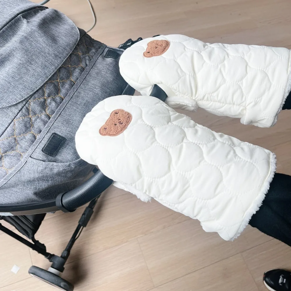 Windproof Waterproof Stroller Handle Cover Warm Fleece Gloves Touch Screen Compatible with Pocket