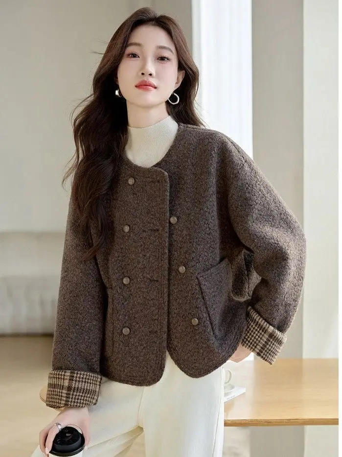 Fashionable Tweed Coat Women's Autumn Winter New Korean Style Double Breasted Short Size Matching Top Luxury Loose Fit Warmth