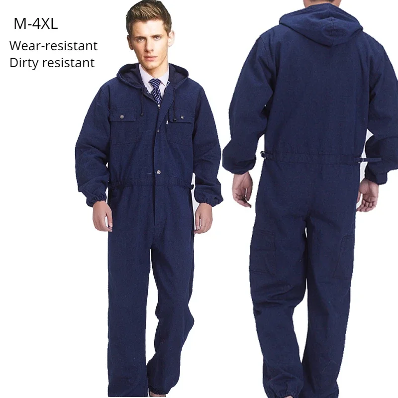 

Cotton Welding Suit Denim Work Clothes Men Uniform Safety Durable AntiSparking Jumpsuit Mechanical Auto Repair Workshop Coverall