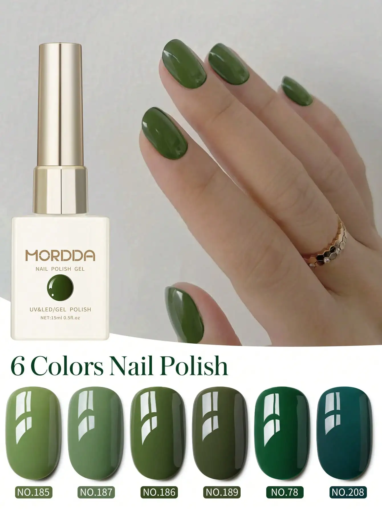

6 pcs Green Nail Polish Set, Solid Color High Gloss, Long-Lasting UV LED Absorbing Nail Color Set, Oval, Alcohol-Free
