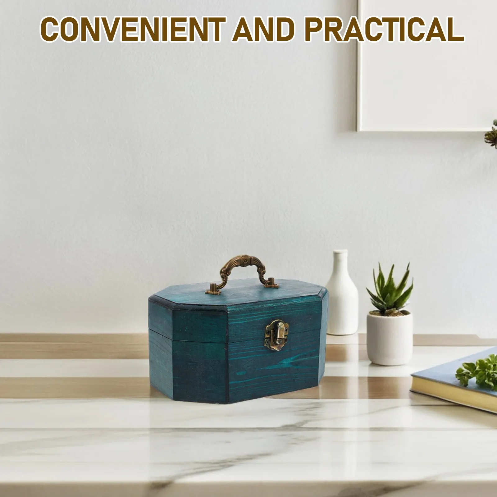 Rustic Wooden Storage Box Vintage Style Jewelry Organizer Solid Wood Treasure Chest for Trinkets Keys Candies Decorative Use