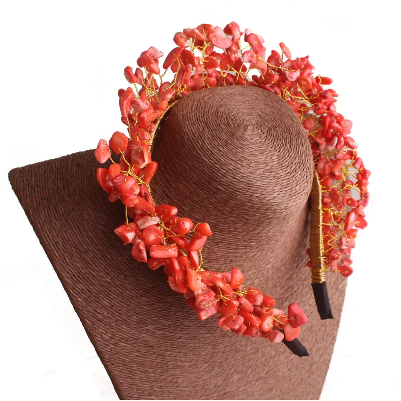 4ujewelry-Diadema Africana hecha a mano con cuentas de Coral natural para mujer, 100%