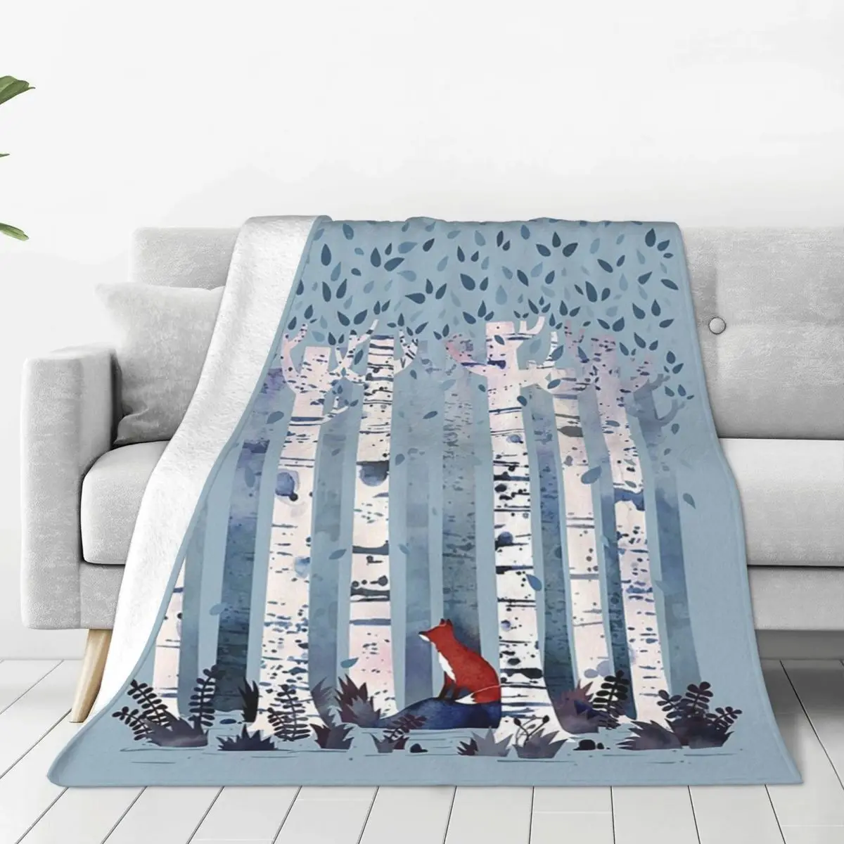 The Birches (in Blue) Blanket Fleece Multi-function Sofa Throw Blankets For Home Bedroom Outdoor Throws Bedspread Quilt