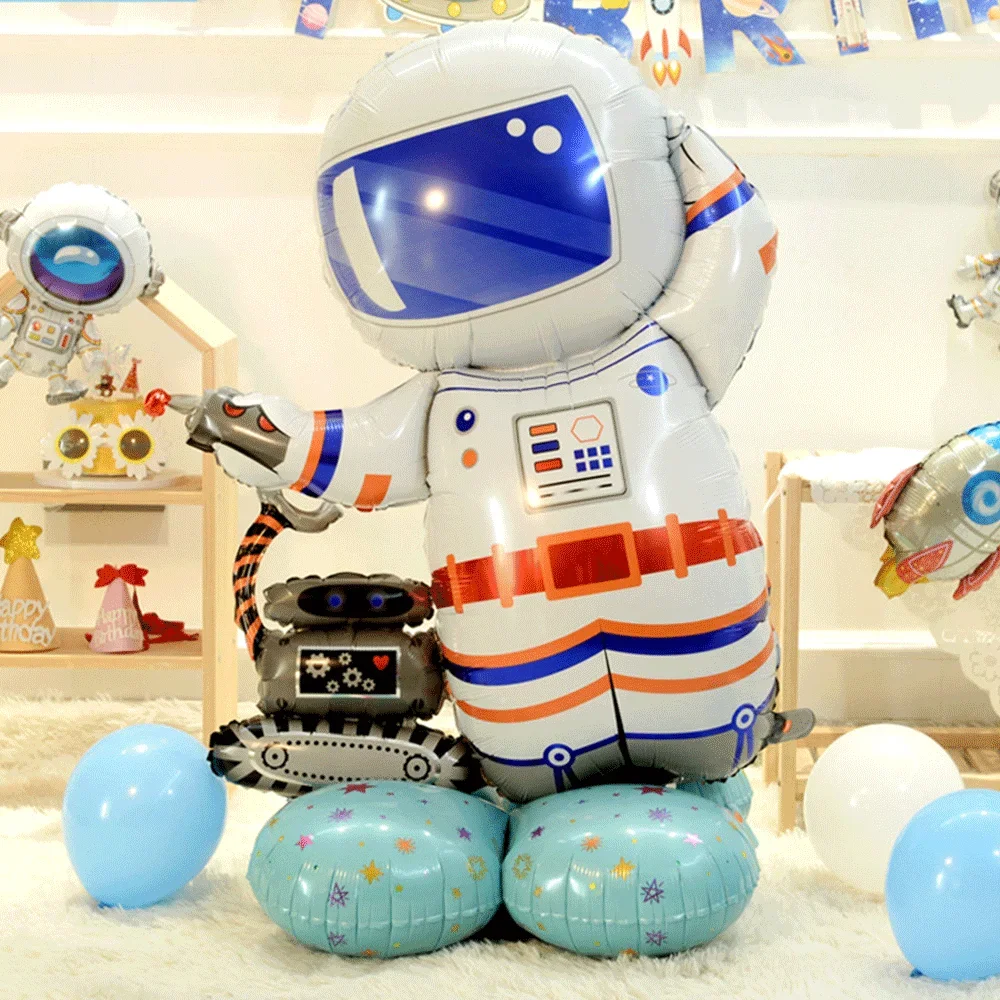 Outer Space Happy Birthday Banner Foil Spaceship Standing Astronaut Balloons Big Starship for Kids Spaceman Party Decoration Toy