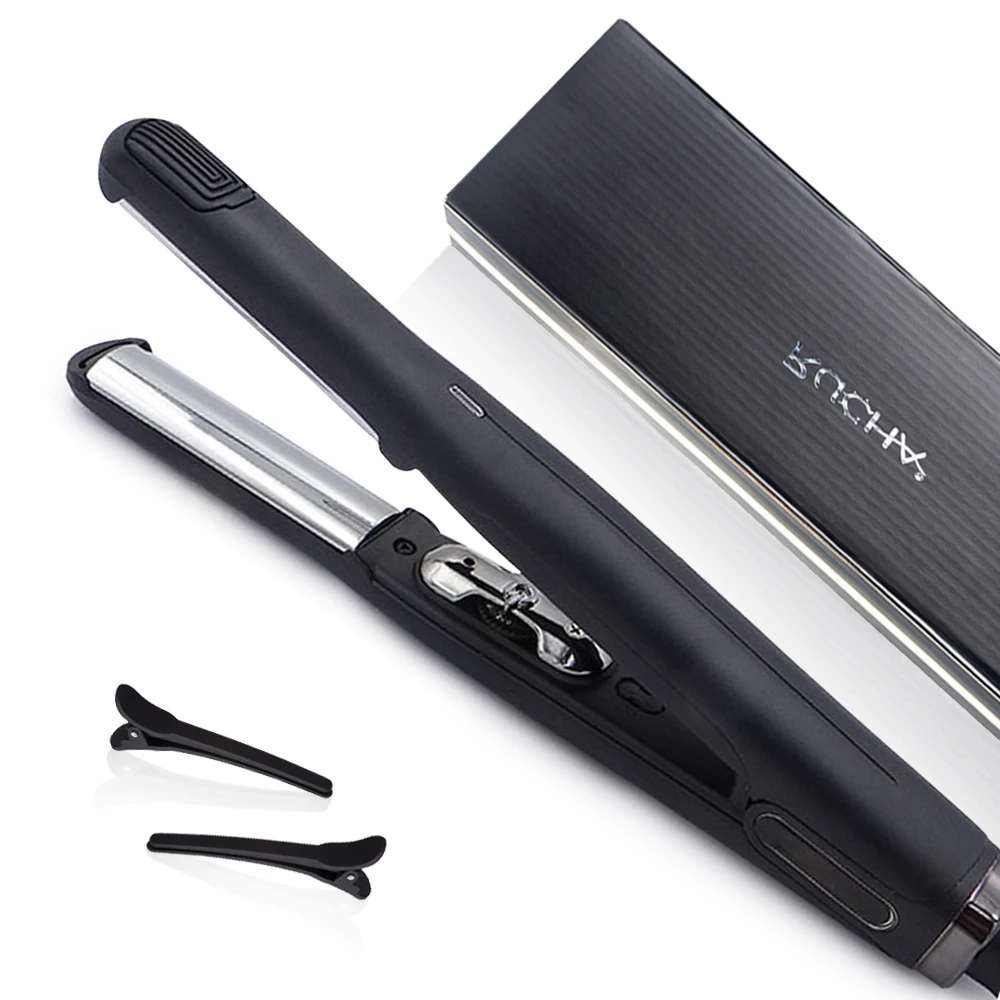 

Professional Curved Plate Hair Curler Mirror Titanium Hair Flat Iron 450°F Curling Irons Salon Hair Styling Tools Dual Voltage