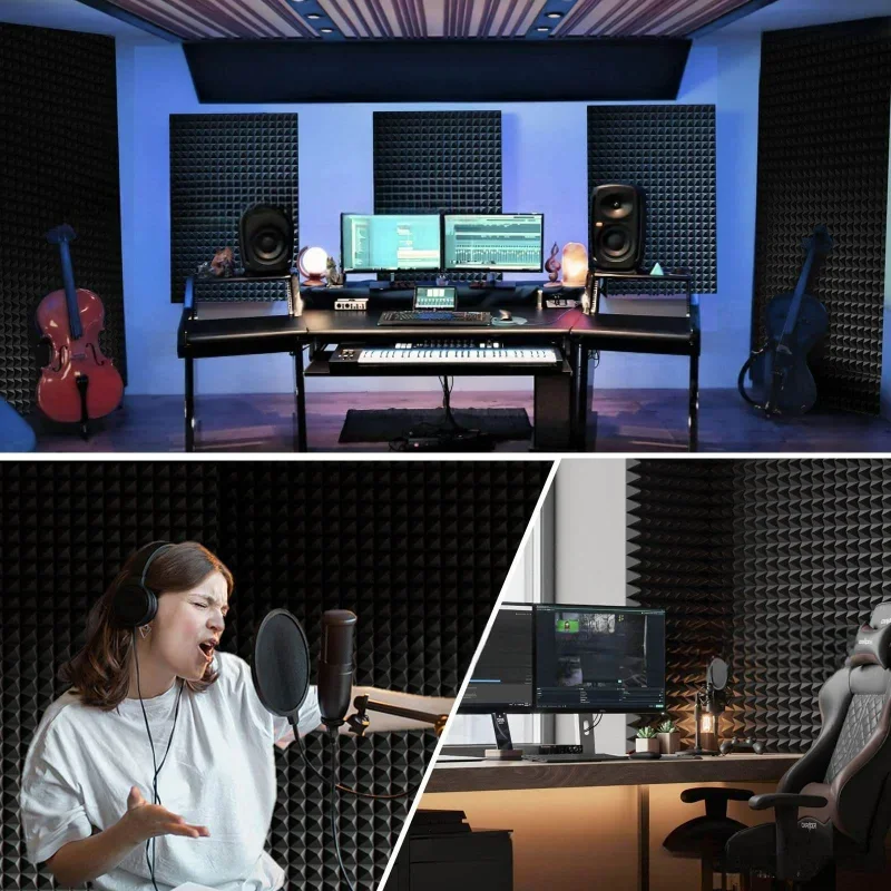 12-4 PCS Pyramid Acoustic Foam Panel High Density Self Adhesive Sound Proof Wall Panels Soundproof KTV Studios Home Accessories