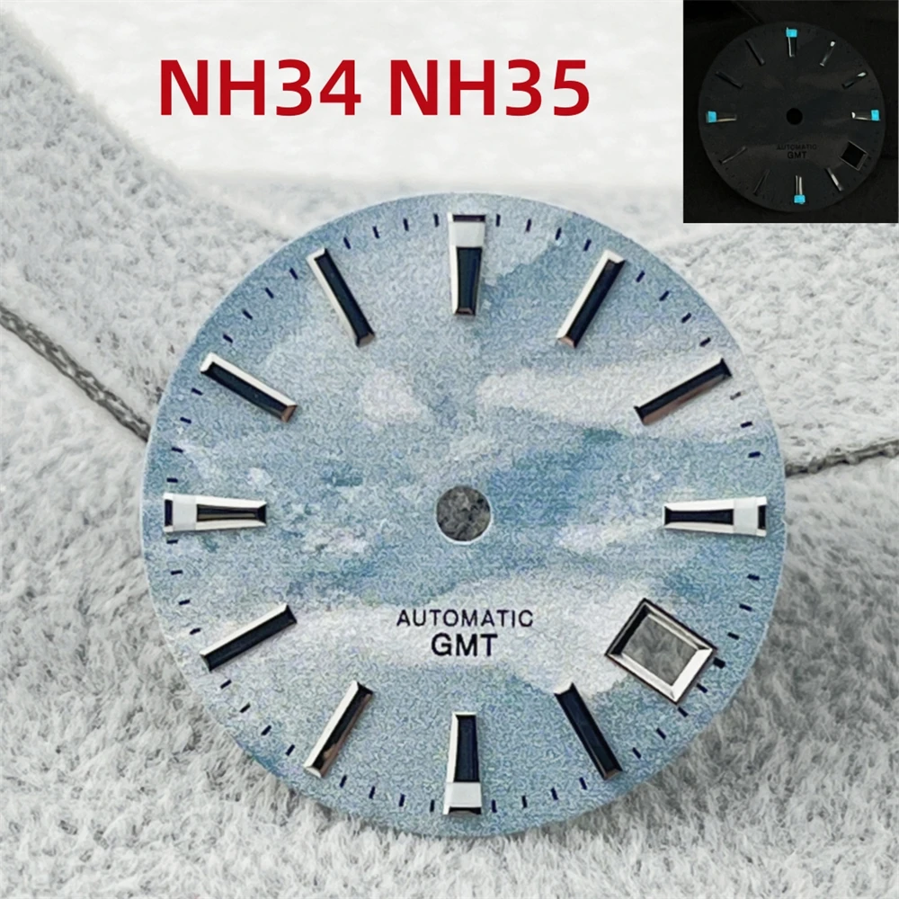 

28.5mm Dial Blue Sky White Clouds Watch Dial for NH34/NH35 Movement BGW9 Blue Luminous GMT Watch Faces Watch Diy Accessories