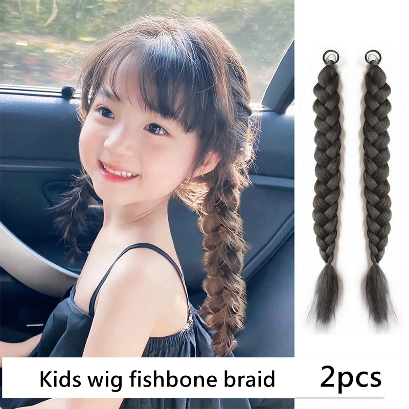 2Pcs สาววิกผม Braid เครื่องประดับผมสำหรับเด็กและแม่คลาสสิกแบบดั้งเดิมเด็ก Fishbone Plait Pigtails หางม้าหมวก