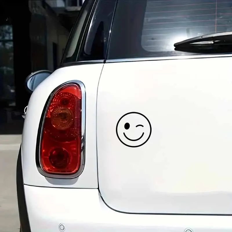 

1PC Winking Smile Face Vinyl Sticker (Black&White) - DIY Decal for Car Laptop Accessories