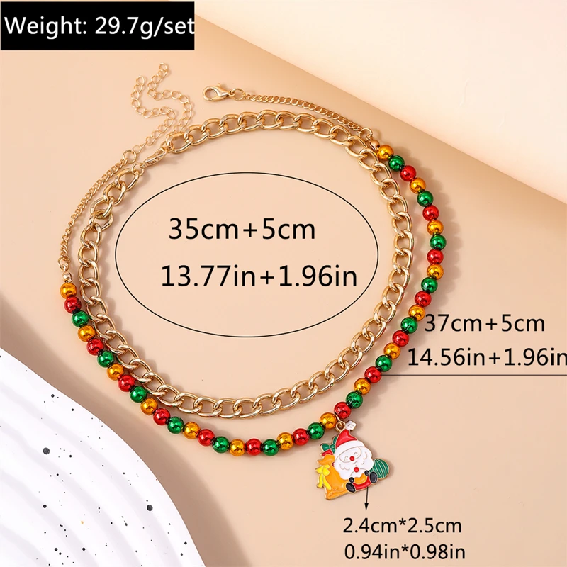 Modische handgefertigte Perlenkette für Damen, Weihnachtsanhänger mit Weihnachtsmann und Weihnachtsbaum, Halsketten für Mädchen, Neujahrsfest-Schmuck, Geschenke – Detail 22