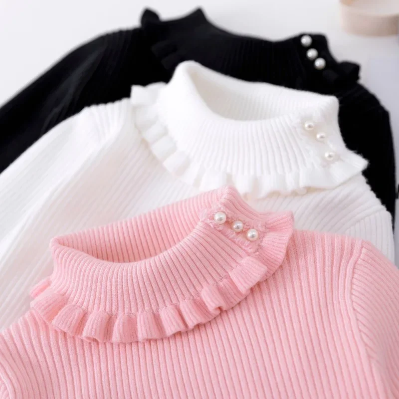 2024 Kids O-Neck Ruched Winter Knit Pullover Sweater Apparel for Girl Clothes Winter and Fall Children'S Costume Plush Blouse