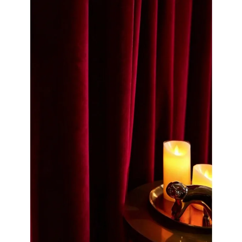 1 Piece Modern Minimalist Red Living Room Curtains Bedroom Luxury Heavy Duty Insulated Velvet Curtains