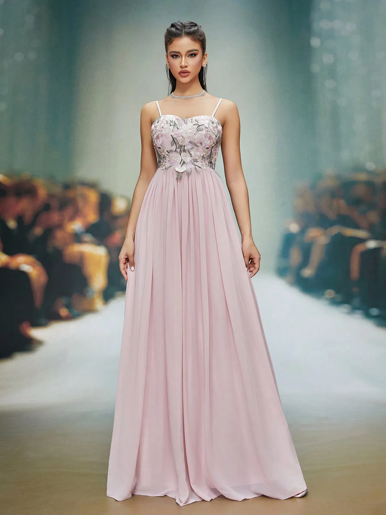 

Платье для выпускного Mgiacy с объемным аппликационным узором из шифона, длинное.