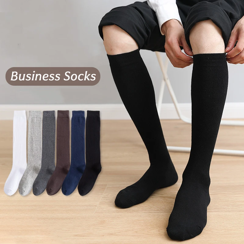 1 Pairs Mens Long Socks Stockings  Soft Cotton Solid Business Party Dress Formal Gentleman Warm Thermal Crew High Socks Fathers