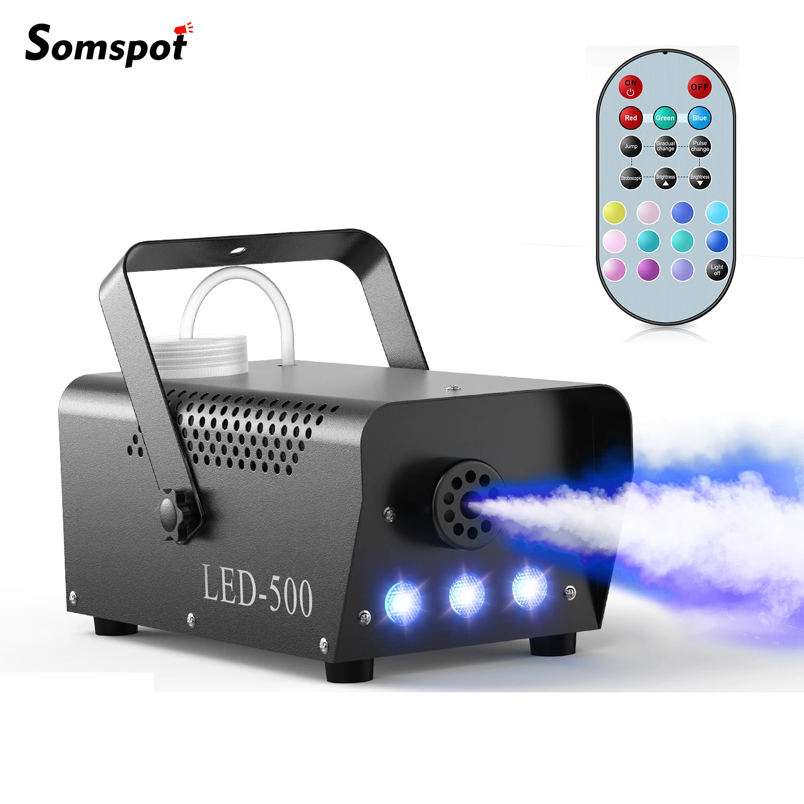 

Somspot 500 Вт дымовая машина RGB светодиодная красочная противотуманная машина с дистанционным управлением эжектор для освещения сцены DJ Disco Party Theater