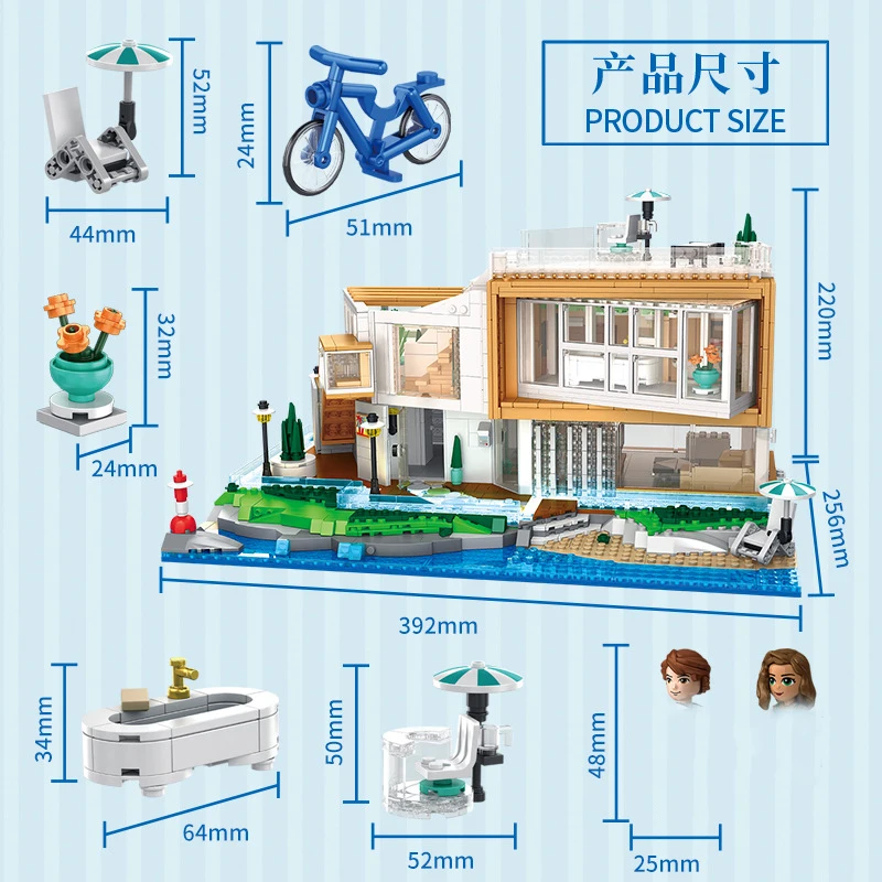 2228 قطعة فيلا شاطئ البحر MOC مدينة عرض الشارع مجموعة مكعبات البناء منتجع الترفيه منزل نموذج الطوب لتقوم بها بنفسك الديكور لعب الاطفال الهدايا #6