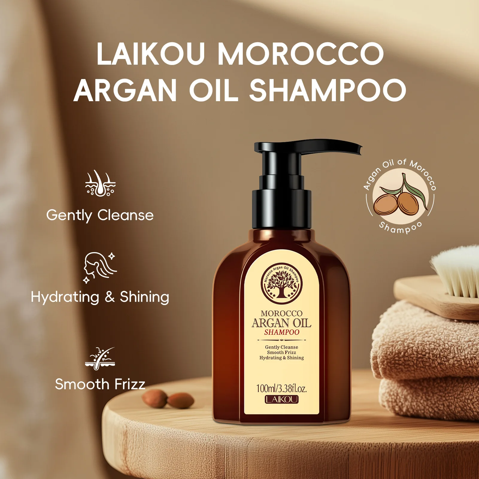 

LAIKOU Argan Oil Shampoo 100ml, Deep Clean Moisturizing Shampoo for Dry Hair, Smoothing Nourishing Hair Care Travel Size