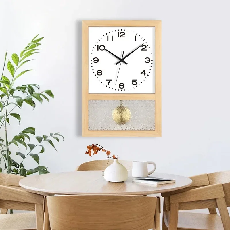 Japanese Retro Square Clock Wooden Art Table Decor Rocking Wall Clock for Living Room Classic Study Clock