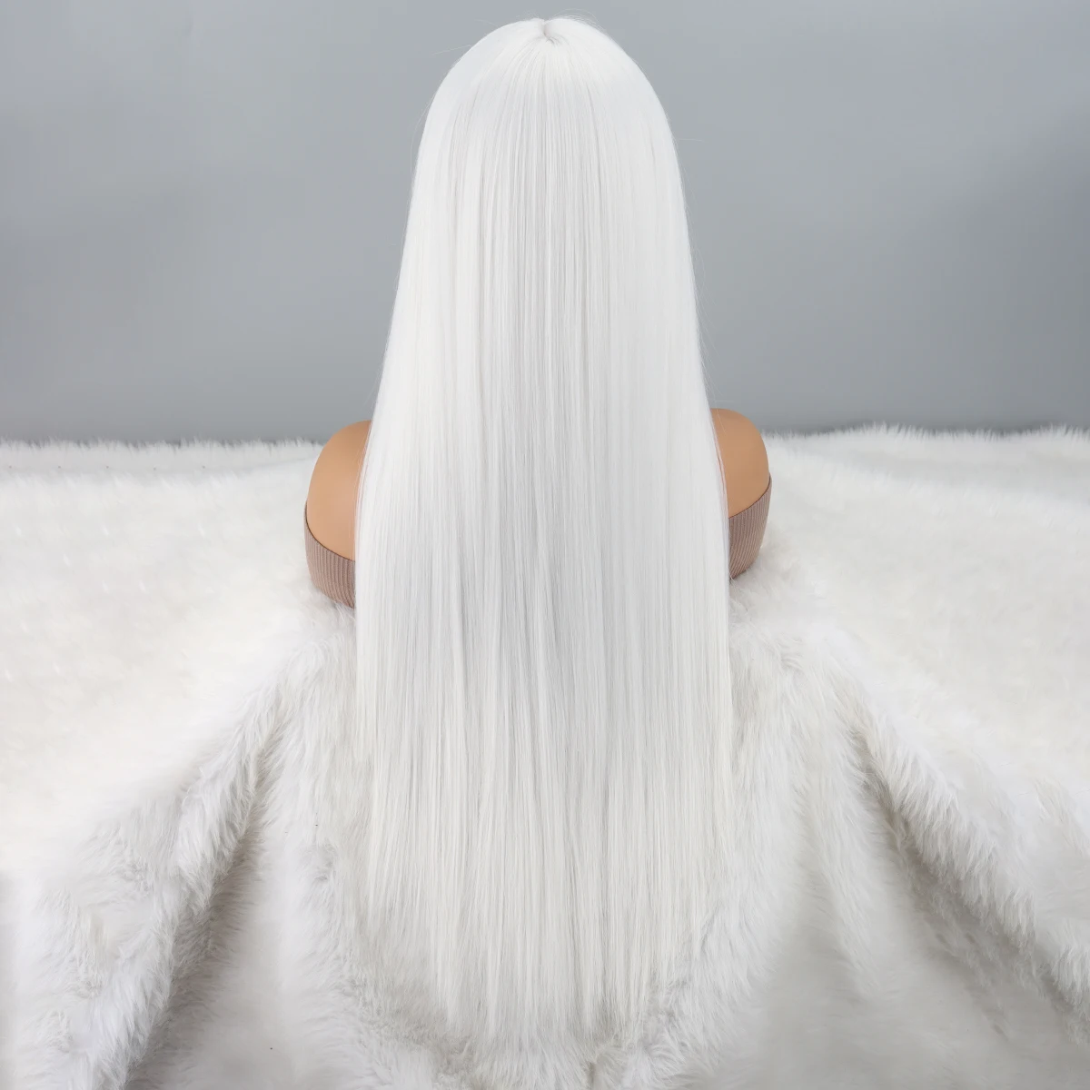 Long White Wig with Bangs Straight White Wigs for Women Cosplay Long Synthetic White Wig Natural Looking for Daily Wear