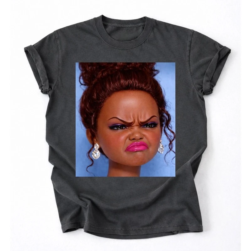 Angry Disgusted Black Doll Face Meme T-Shirt Four season popular unisex cotton T-shirt