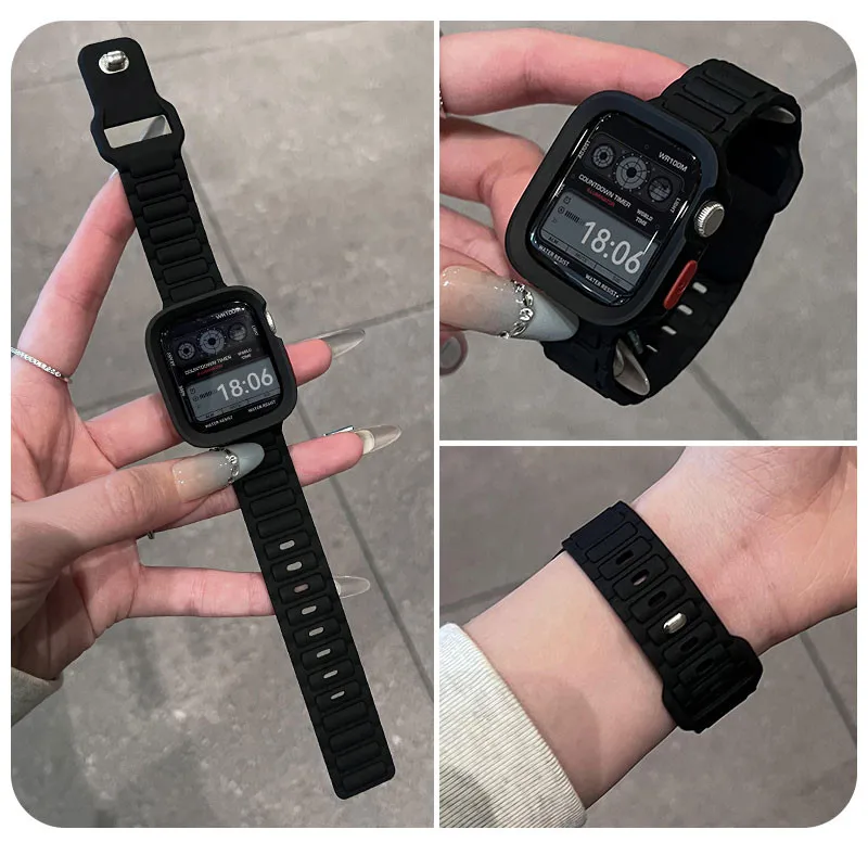 Silicone Case+Strap bracelet correa cover For Apple Watch Ultra 49mm 46mm 44mm 40mm 45mm 41mm for iWatch series 10 8 9 7 6 SE 5 image 2