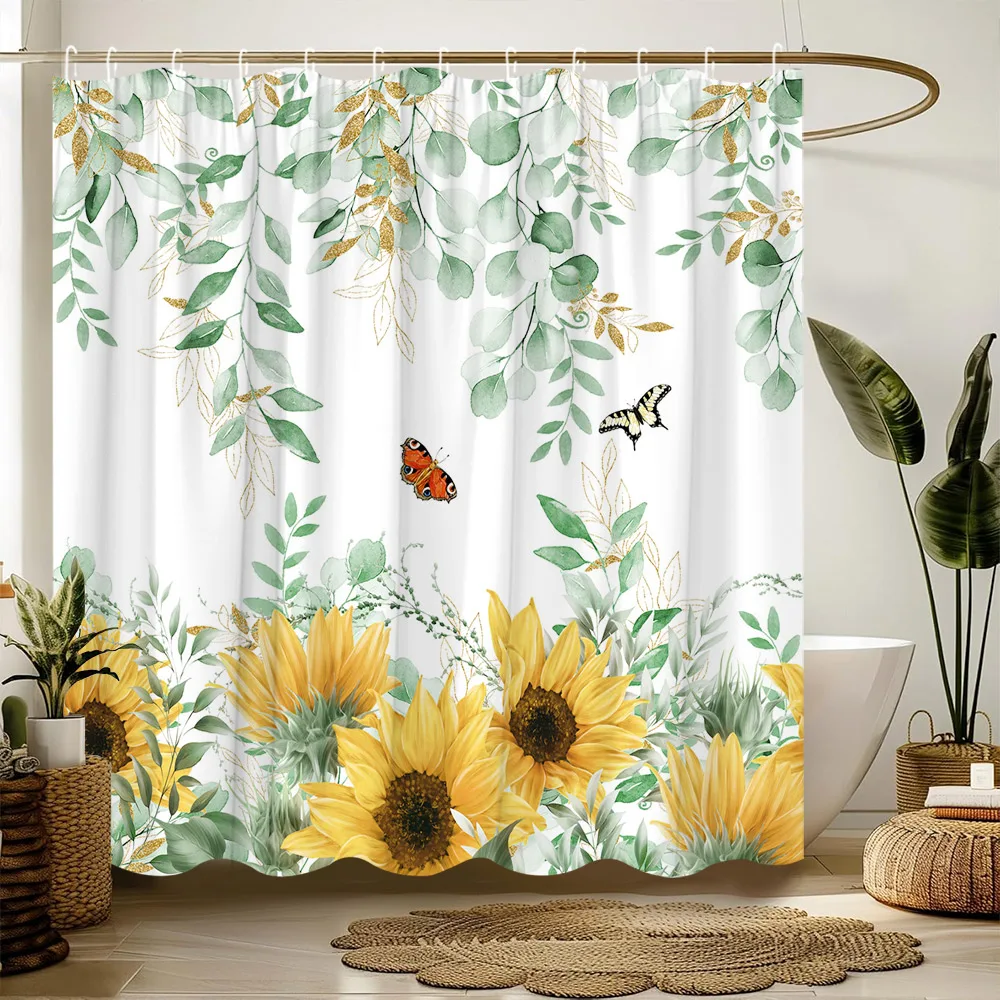 Sunflower Shower Curtain Flower Botanical Butterfly Hummingbird Truck Farm Rustic Home Polyester Fabric Bathroom Decor Curtains