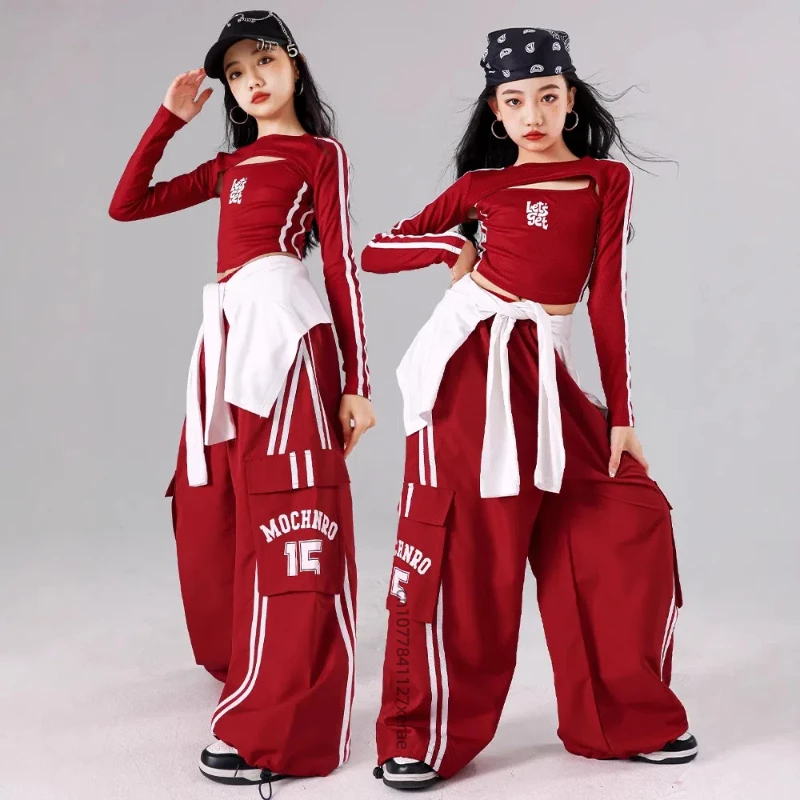 Costume da ballo jazz rosso per ragazza, set da ballo di strada per gruppo di ragazze per bambini, top jazz per ragazza per bambini, abito da spettacolo, abito alla moda