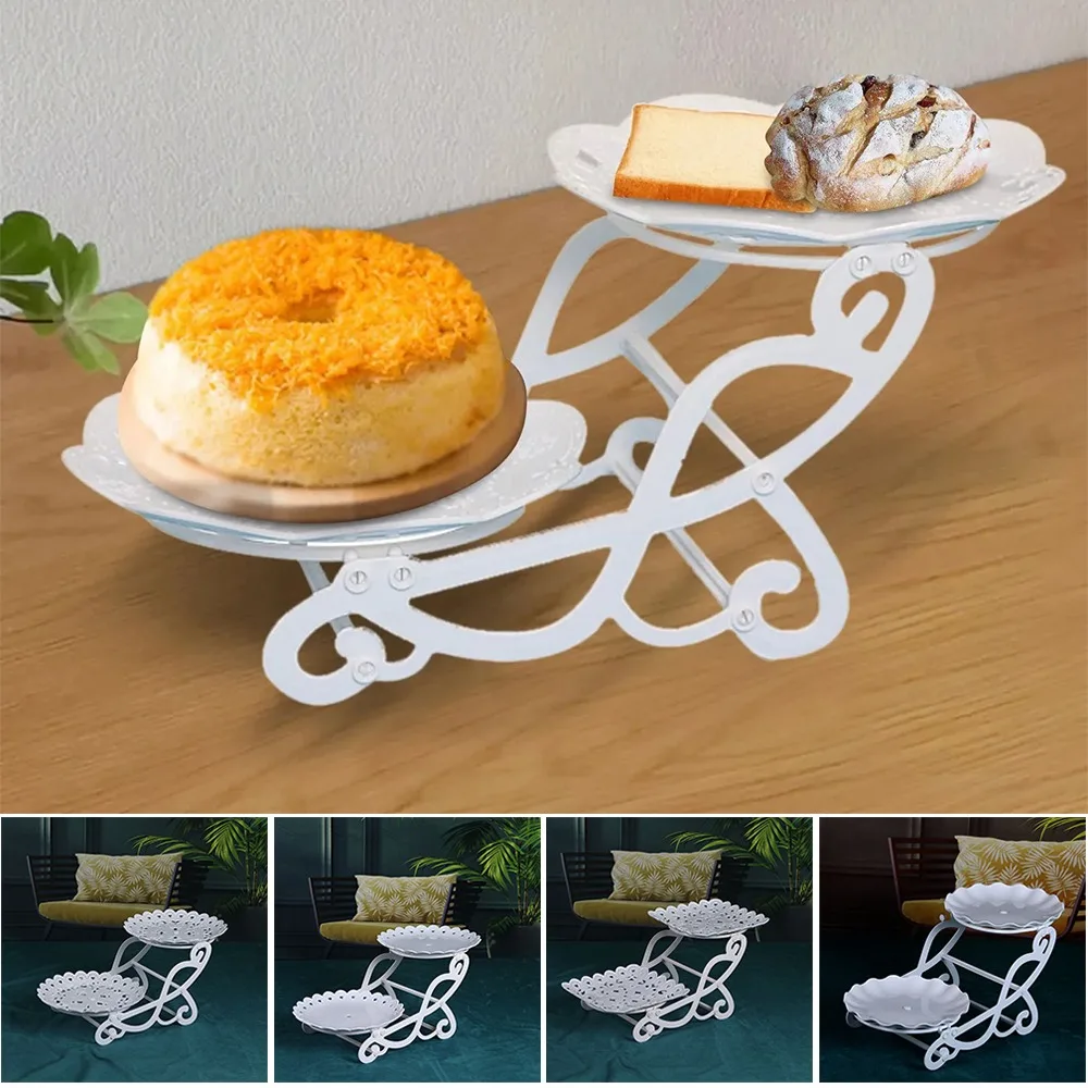 

1pc European Style Double-deck Cake Stand Display Rack Fruit Plate Cupcake Tray Birthday Party Wedding Dessert Table Decoration