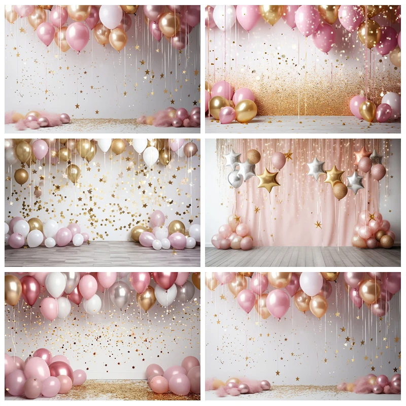 

Glitter Wall Pink Balloons Photography Background Kid Birthday Party Cake Smash Banner Portrait Decor Backdrop Photo Studio Prop