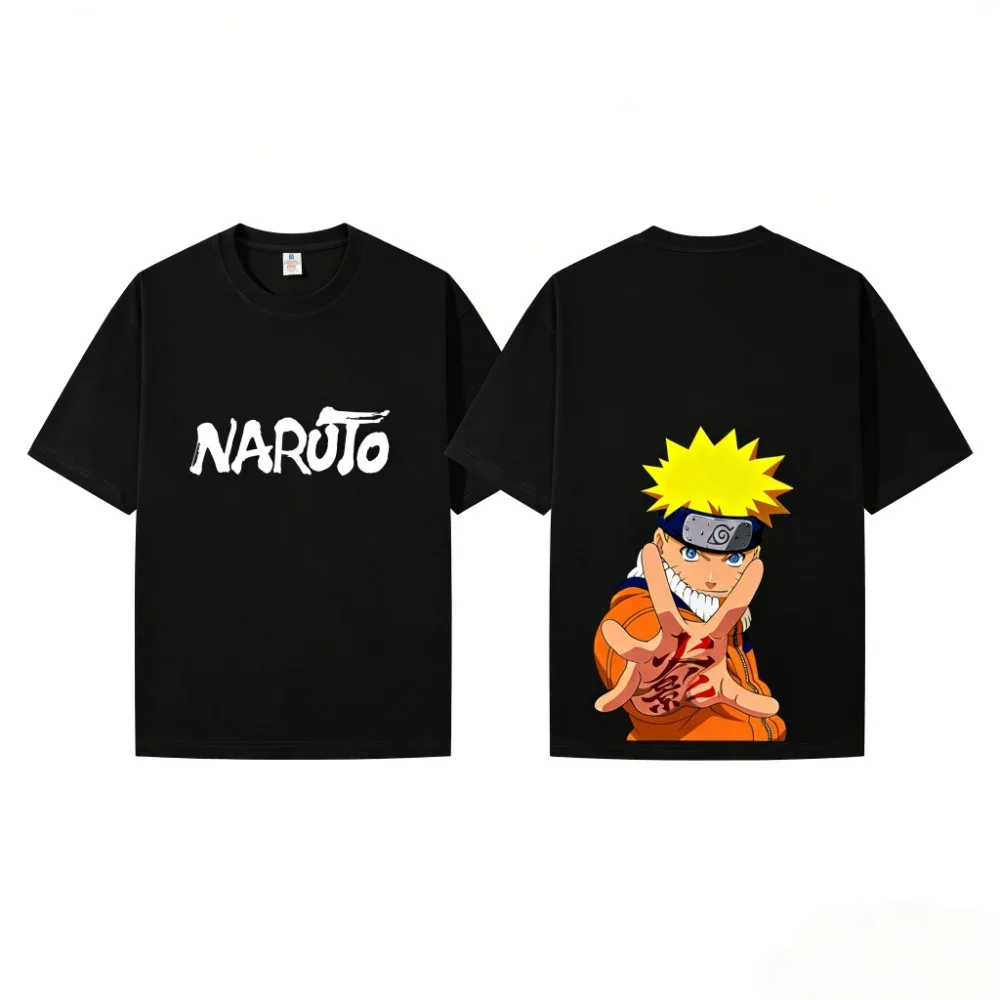 Cartoon Anime Naruto Shippuden Cotton T-Shirt Naruto Sasuke Kanji Collage Anime T-Shirt Summer Casual Printed Top