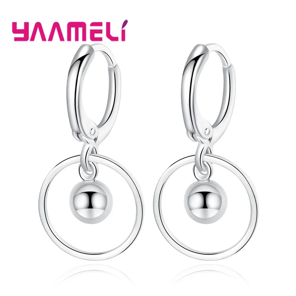 Simple 925 Sterling Silver Round Water Drop Shape Metal Drop Earrings For Women Girls Anniversary Party Jewelry Gifts Accessory
