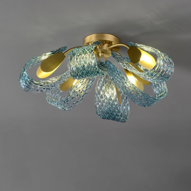 G9 LED Funky Blue Beauty Desinger Copper Glass Lamparas De Techo 2024 Ceiling Chandelier Lustre Ceiling Lamp For Foyer Bedroom