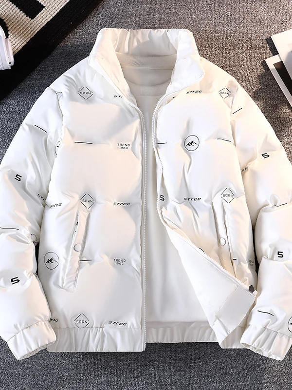 

Men's Slim Fit Thiened Cotton Jaet Stand Collar Faionable Trendy Winter Outerwear Warm Polyester Fiber Long Sve