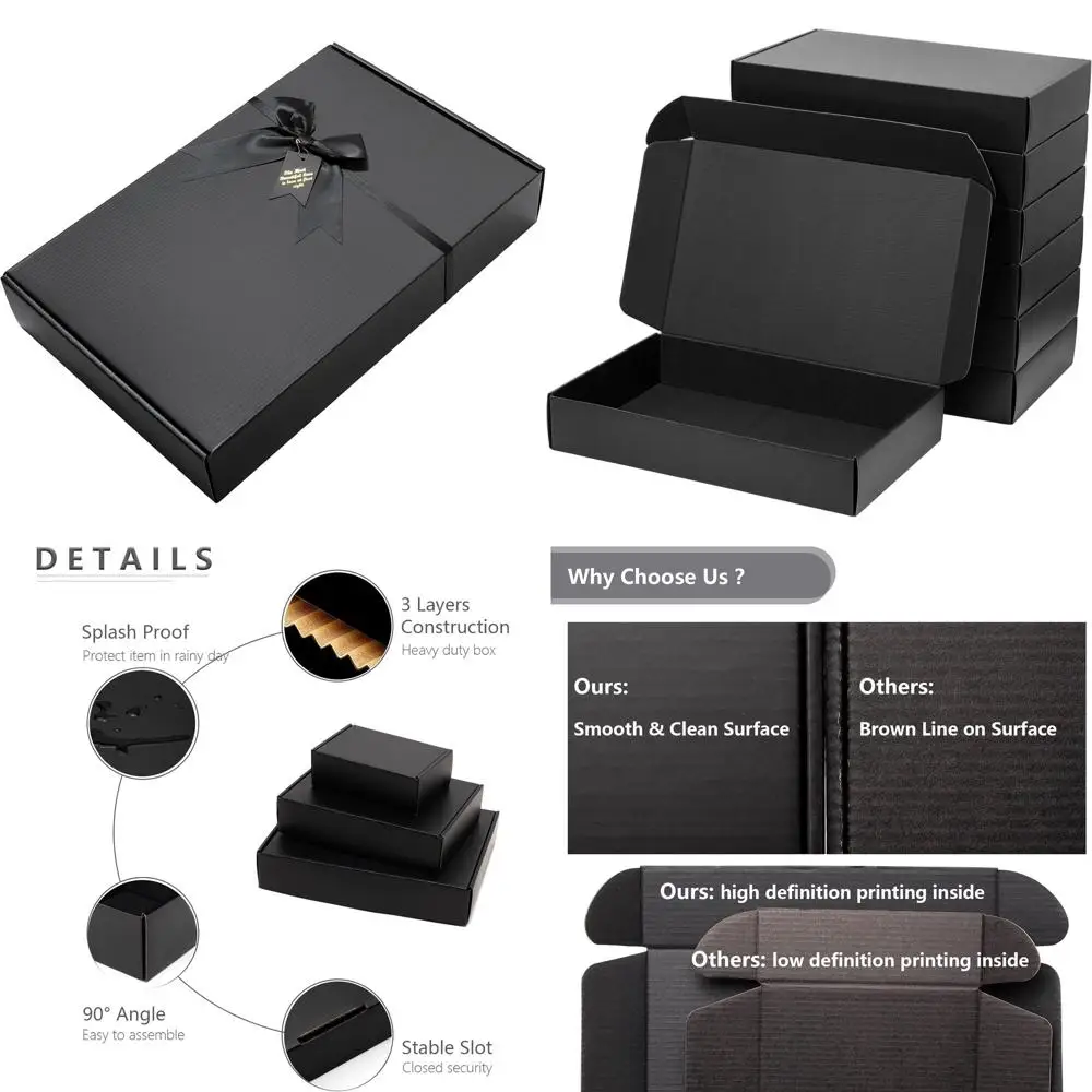 

Набор из 18 черных картонных коробок для доставки, 17x11x3 дюйма, для малого бизнеса, почтовых отправлений или упаковки одежды