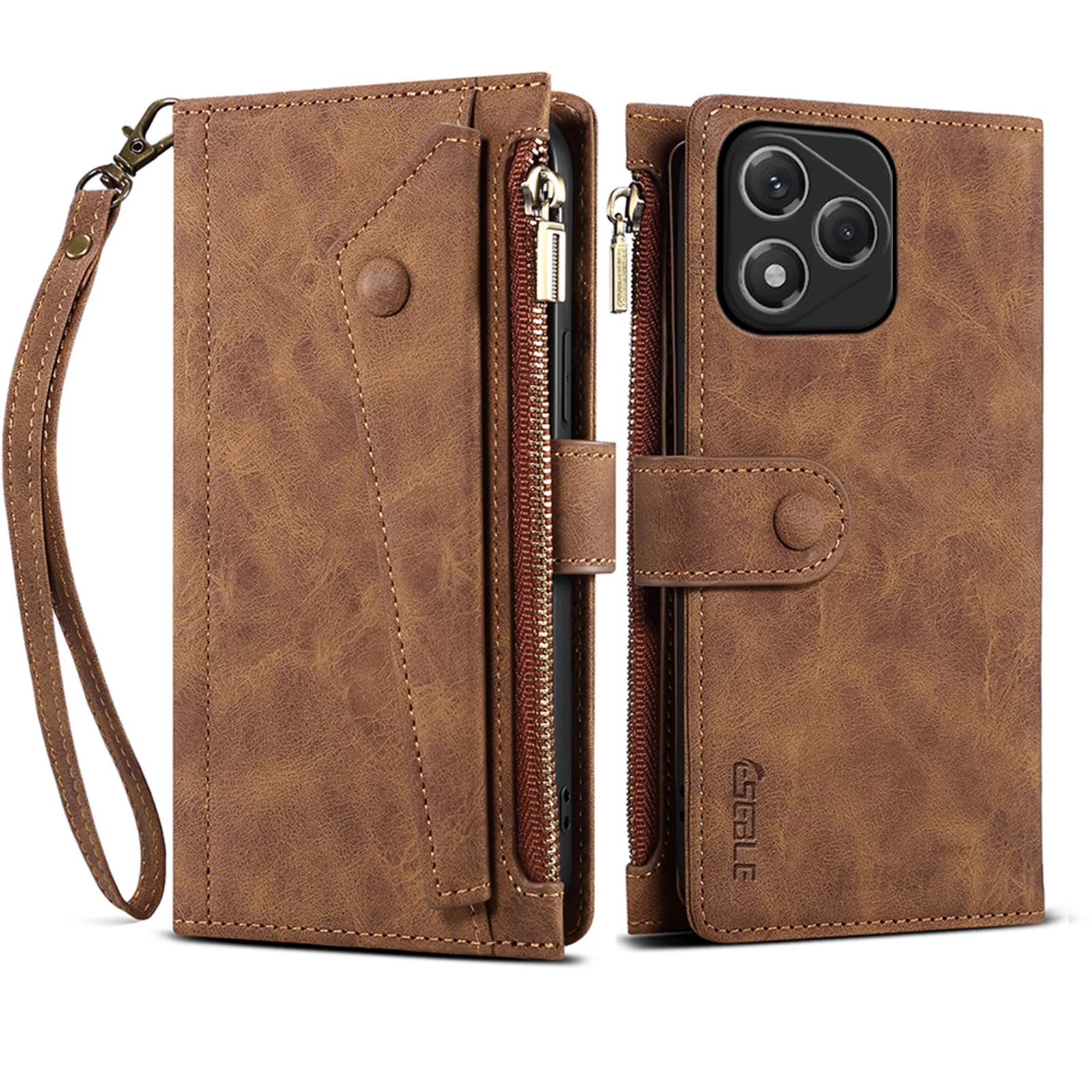 

Wallet Flip Leather Case For HONOR 400 Lite 2025 Phone Case For Rope Luxury Zipper Cover Smartphone Back Casing Capa