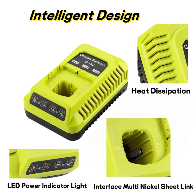 Rechopower For RYOBI 18V 3Ah Charger with AU/EU/UK/US Plug & Rapid Charge 100-240V Input Overheat Protection And Compact Build