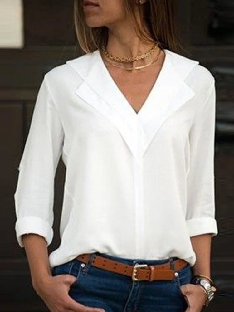 Printemps femmes chemise en mousseline de soie blanche femme Blouse hauts à manches longues décontracté col rabattu Style femmes Blouses amples