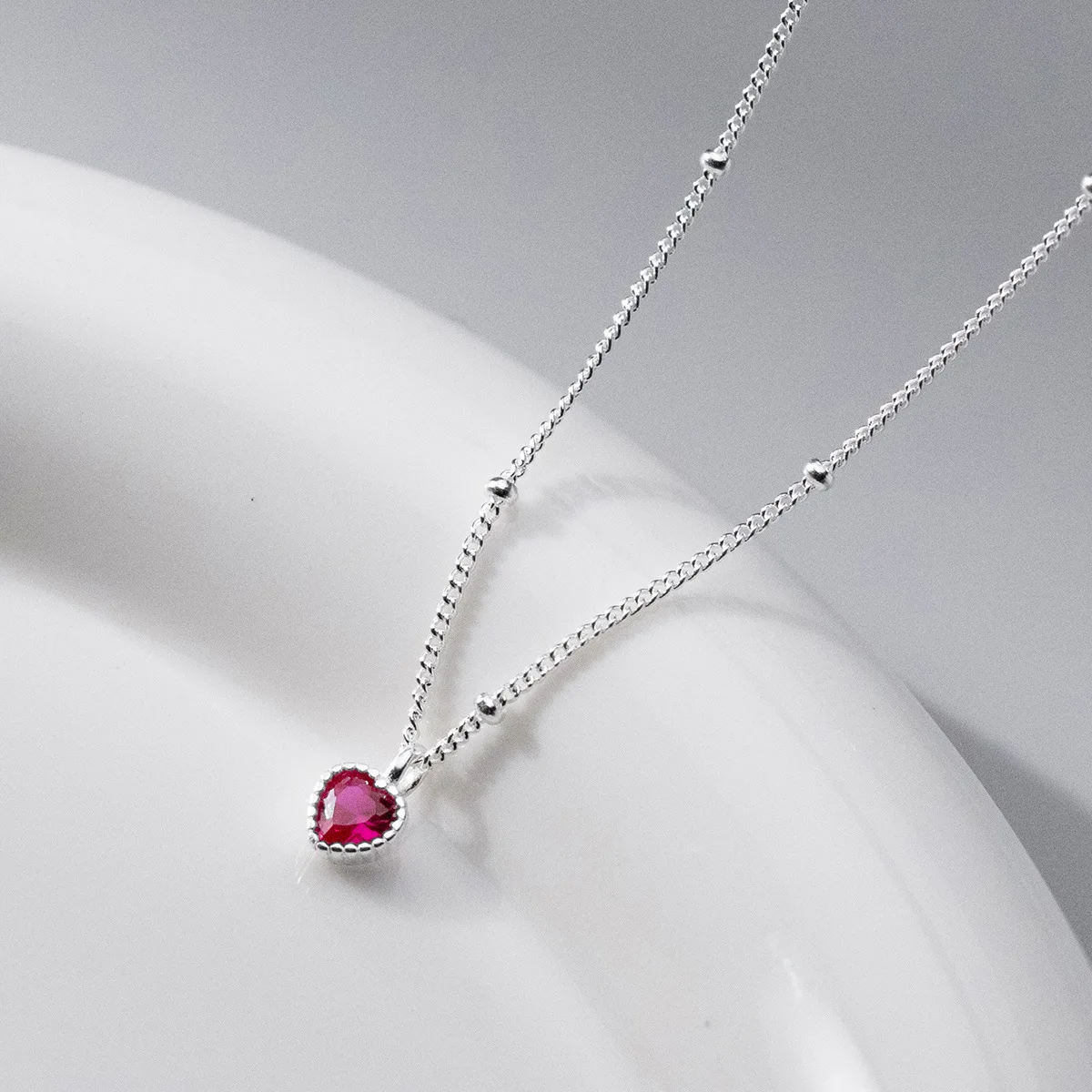 S925 فضة القلب قلادة قلادة للنساء أنيقة روز الأحمر الأحجار الكريمة البطانة الرقبة المجوهرات #1