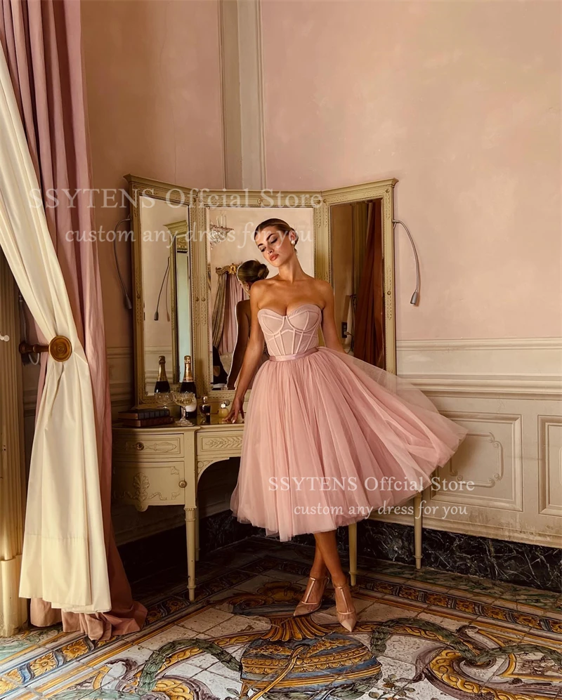 SSYTENS الوردي تول فساتين حفلات الحبيب ألف خط الكاحل طول فساتين حفلات الزفاف النساء عيد ميلاد فستان سهرة رسمي تخصيص