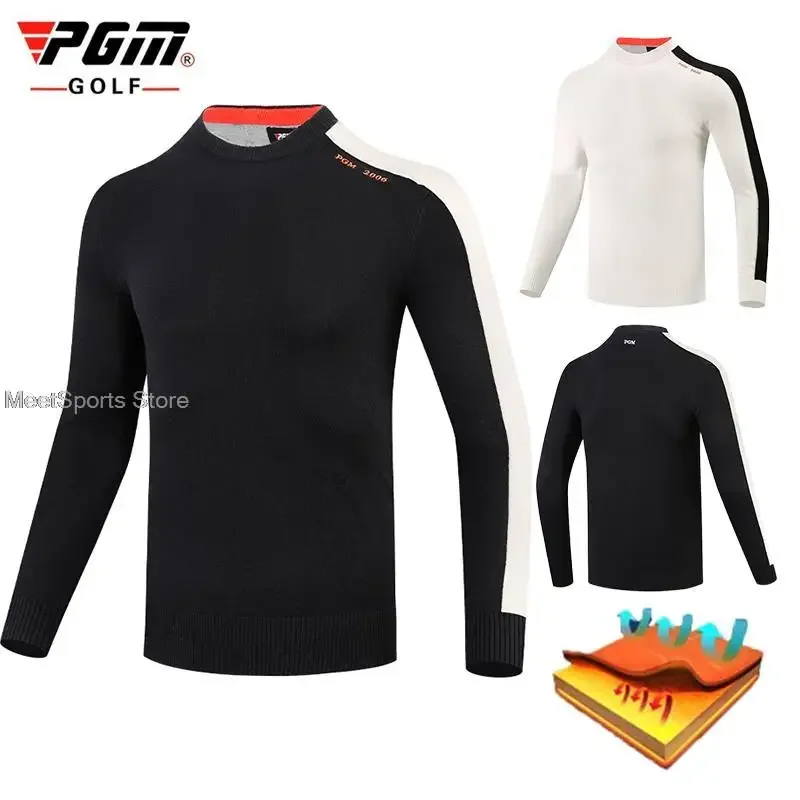 

Pgm Golf Clothing Men'S Knitted Warm Sweater Round Neck Casual Golf Shirt Male Patchwork Long Sleeve Pullover Man Sports Sweater