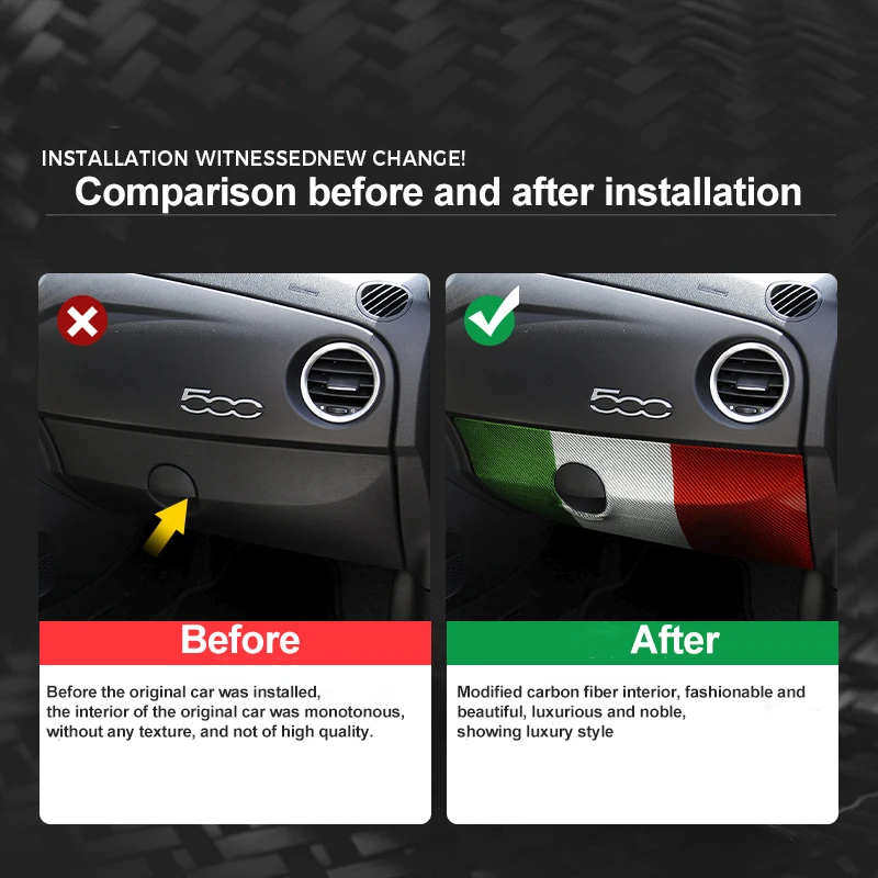 For Fiat 500 Abarth 595 695 2008-2024 Car Glove Box Panel Decorative Protection Cover Interior Sticker Modification Accessories