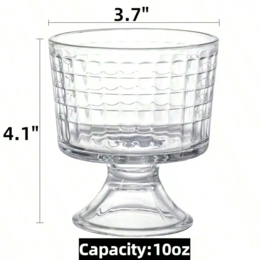 D6 Pack Glass Dert Bowls 10 Oz Footed Ice Cream Cups Crystal Trifle Bowl Parfait Cup For Fruits Pudding Sundaes Milkshakes Nuts