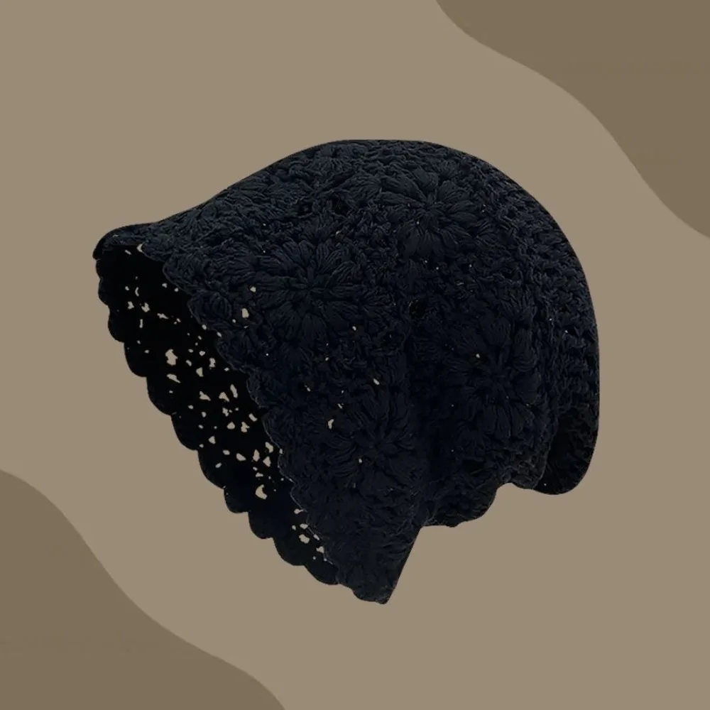 

Retro Bohemian Style Crochet Flower Knitted Hat Handmade Thin Lace Woven Cap Korean Apparel Accessories Ethnic Style Hat Girls