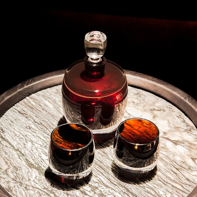 Premium red crystal wine set, a pot of 2 cups set, modern art thick-bottomed handmade glass wine jug