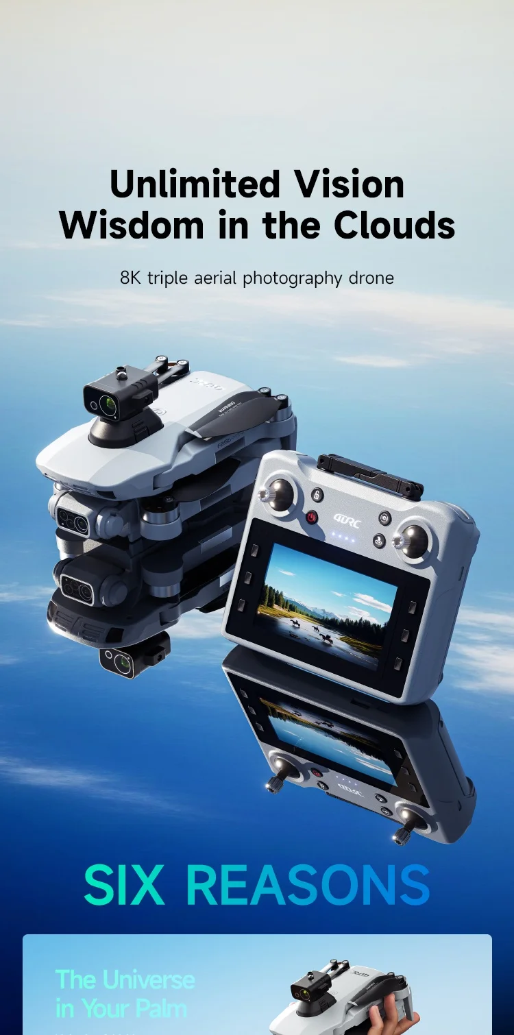 360° Obstacle Avoidance Large Screen Remote Control Quadcopter Dron Aerial Brushless GPS Return RC Drone 8K ESC Camera Screen to