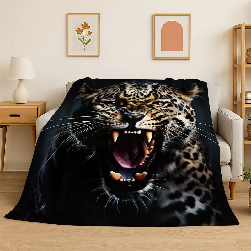 Fierce Leopard Cheetah Animal Beast Flannel Blanket Soft Warm Throw Blanket for Bedroom Living Room Bed Travel Camping Picnic