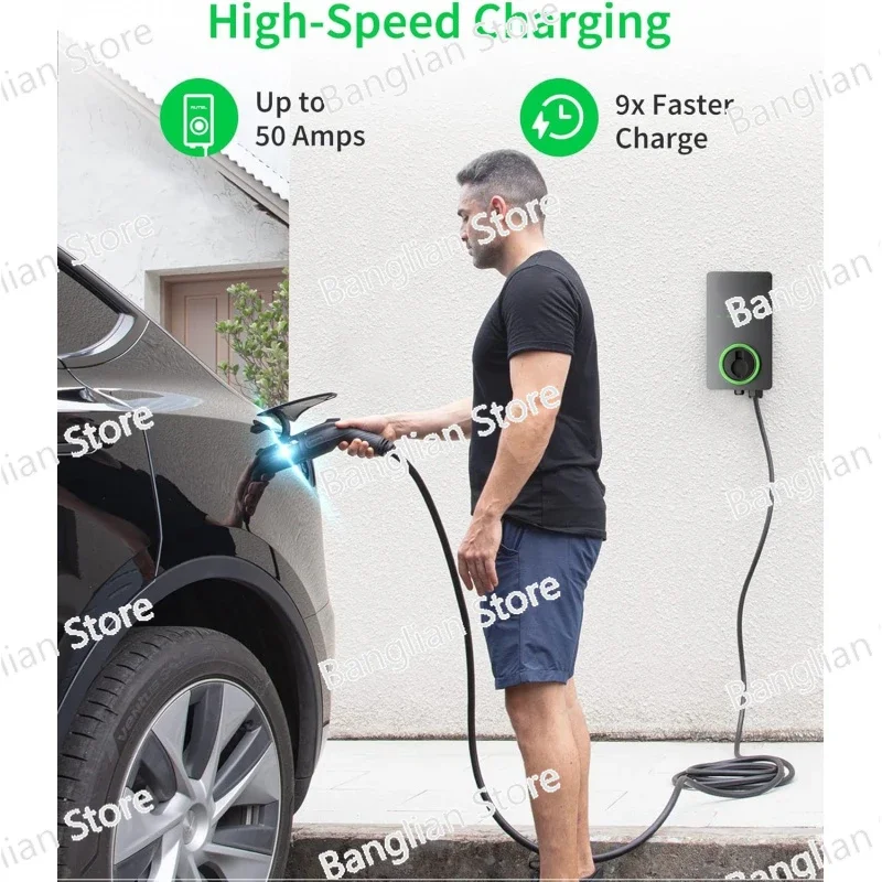 Home Level 2 EV Charger Up To 50Amp, 240V, Indoor/Outdoor Car Charging Station, Wi-Fi and Bluetooth Enabled EVSE, Flexible